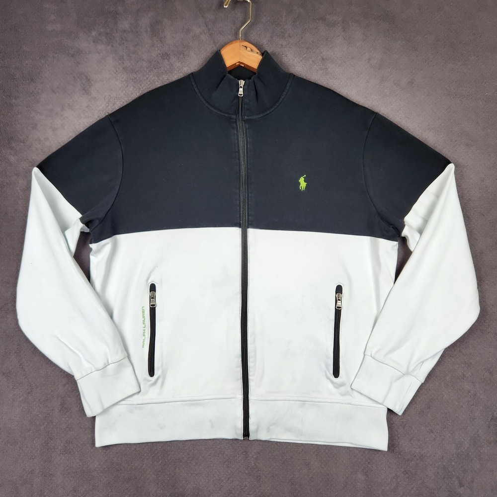 Polo Ralph Lauren Track Jacket Mens Large Black White Colorblock Performance Zip